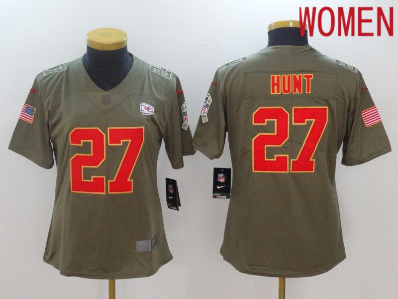 Women Kansas City Chiefs #27 Hunt Red Nike Olive Salute To Service Limited NFL Jersey